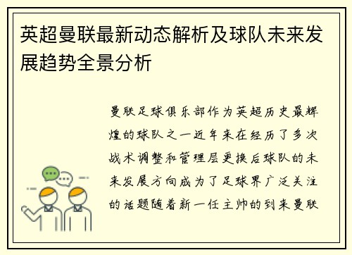 英超曼联最新动态解析及球队未来发展趋势全景分析 英超曼联最新动态解析及球队未来发展趋势全景分析